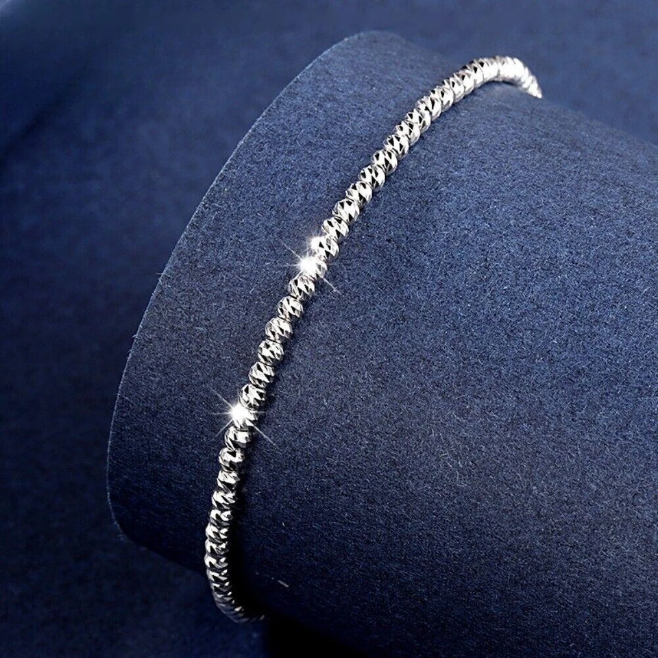 Pure Platinum 950 PT950 Chain Women 2mm Shiny Beads Link Bracelet 6.3+1.2inch - Image 2 of 4