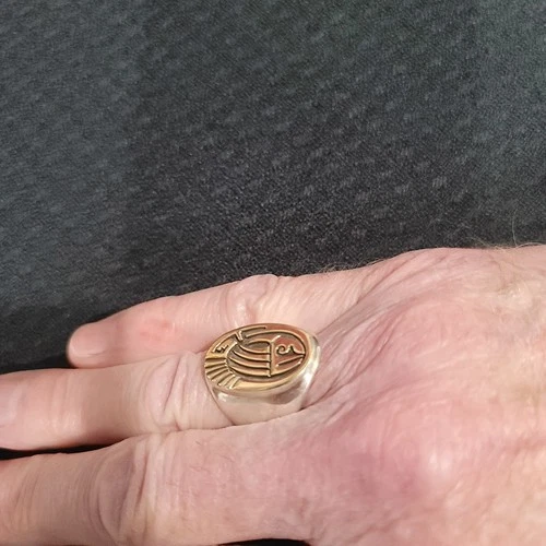 Vintage Calvin Peterson Navajo Ring 14K Gold over Silver Overlay, size 8 1/2