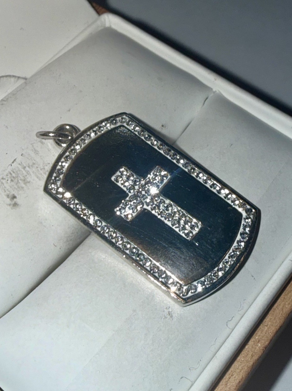 ESTATE Solid Sterling Silver Rhinestone Cross Dog… - image 1