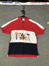Vintage Disney Store Polo Shirt Youth M Red Colorblock Mickey Mouse Basketball