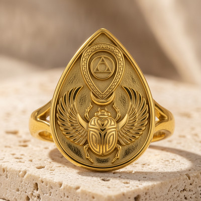 Artemis Ägyptischer geflügelter Skarabäus Ring 925 Sterling 14K Vermeil Unisex Talisman