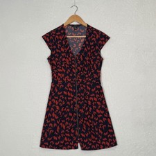 Forever21 Womens Cap Sleeve Front Zip Mini Dress Red Navy Geometric Print Size S