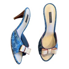 Louis Vuitton Vintage Monogram Denim Boy Logo Sandal Heels Size EU 41