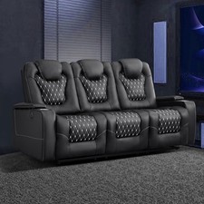 EBELLO Faux Leather Power Reclining Couch 3 Seat Sofa with Cup Holder & USB Port