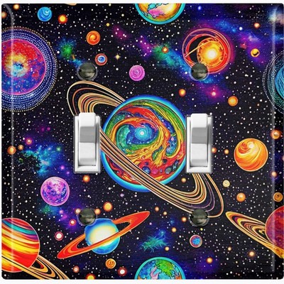 Metal Light Switch Outlet Cover Wall Plate Colorful Space Galaxy Planets GXL101