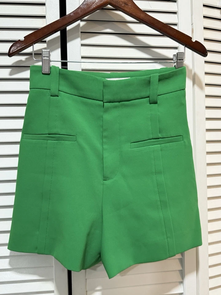 ZARA SET Pantalones Cortos Para Mujer Verde Cintura Alta Elegantes Talla XS + Top XS Foto 3 de 4
