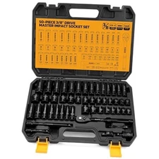 3/8'' Drive Impact Socket Set - 50-Piece Shallow & Deep Socket Set Metric and 
