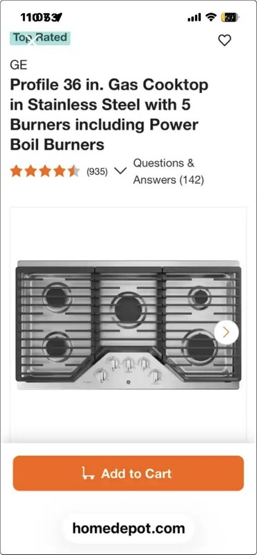 GE Profile 36 in. Gas Cooktop