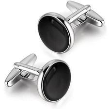 Cuff Links Mens, Classic Black Silver Cufflinks for Men, Elegant Men's Cuff 