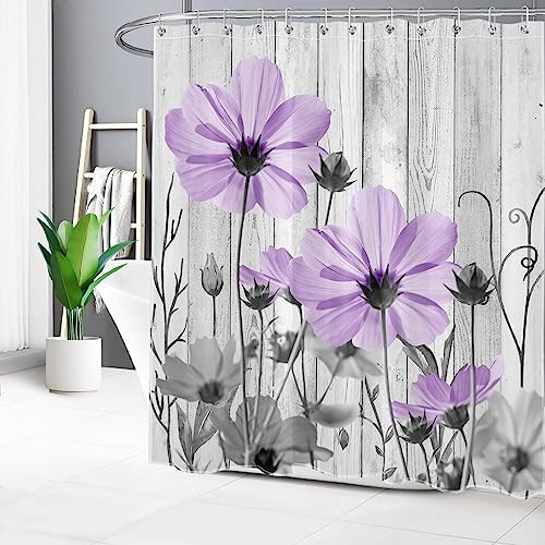 Purple Floral Shower Curtain for Bathroom Watercolor Plant Flower Farmhouse - Foto 3 di 6