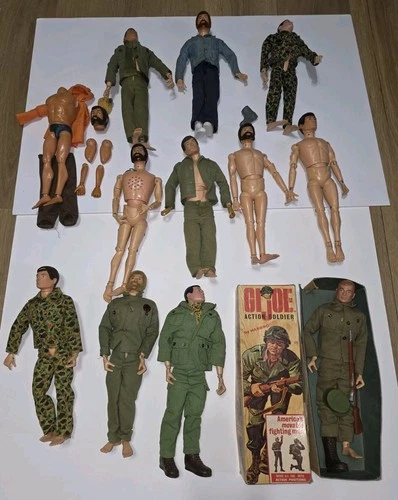 Lot Of 12 1964 Vintage Original Hasbro GI Joe 12-Inch Figures Clothes, Box Hat
