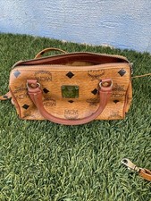 MCM Visetos 2Way Mini Nano Boston Handbag Crossbody Cognac Brown