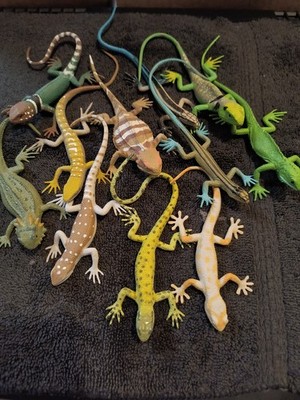 Lot, 11 lizards, realistic markings, between 6 and 7 inches long, varied species