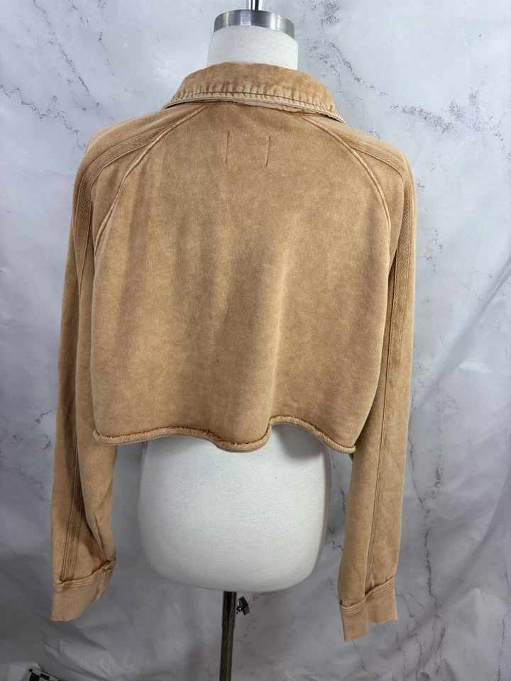 Free People Movimiento Sudadera Recortada Suéter Talla M Naranja Boho Cuello Henley Foto 4 de 4