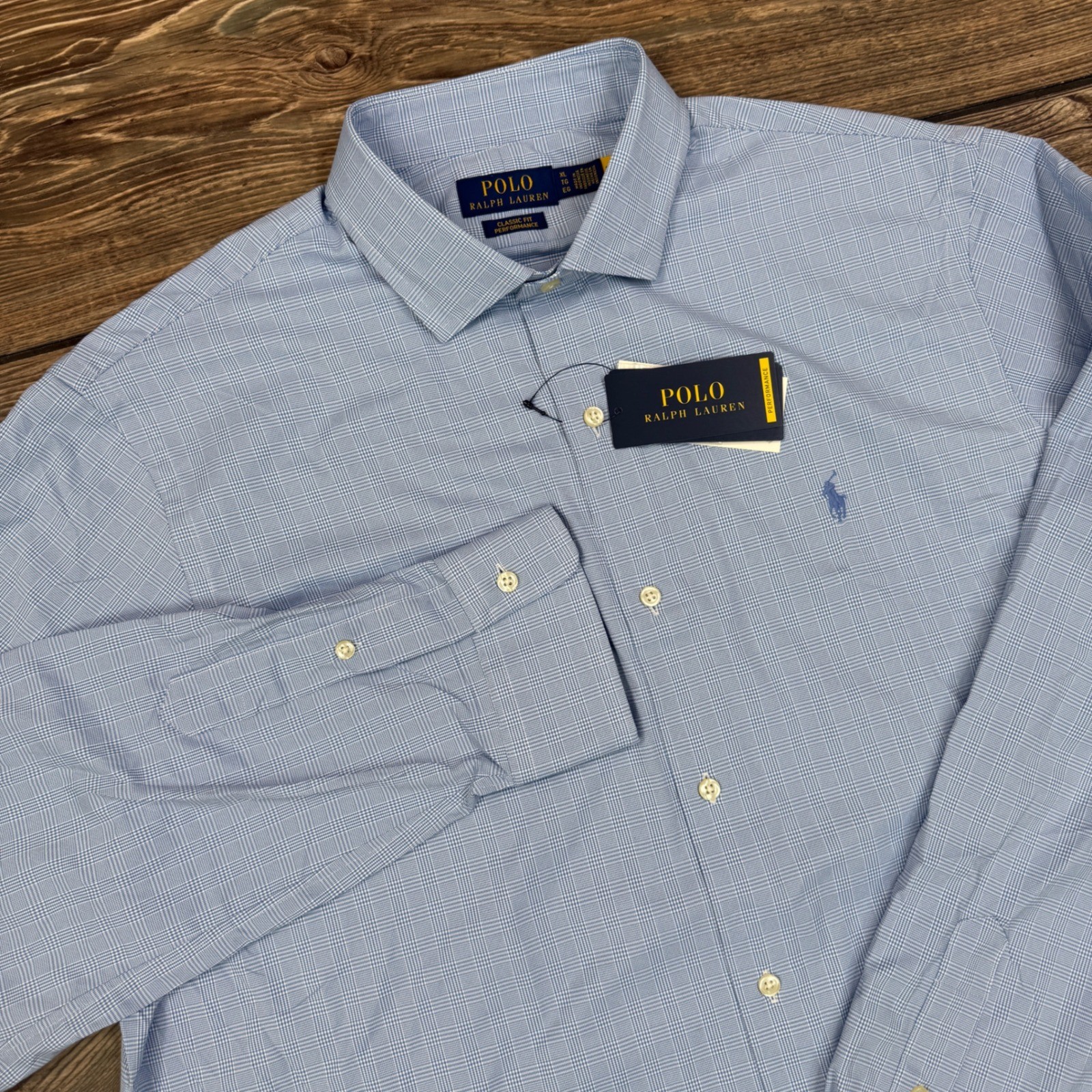 Polo Ralph Lauren Mens XL Dress Shirt Blue White Micro Check Performance NEW