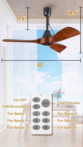3 Blades Wood Outdoor Ceiling Fan for Patios, Farmhouse Rustic Ceiling Fans, ... - Picture 9 of 9