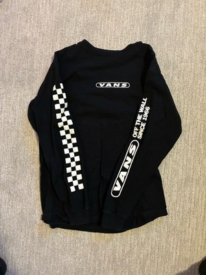 VANS  Classic Fit Black Checkered Long Sleeve Crew Neck T-Shirt M Cotton