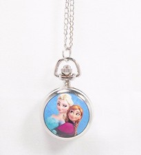 Frozen Elsa and Anna Pocket Watch Pendant Necklace with 30" Chain