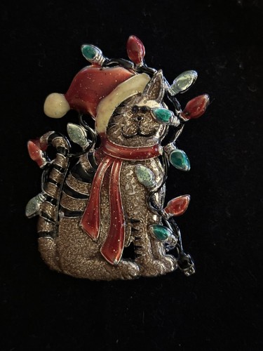 Danecraft Silver Tone Cat Brooch FC112 Christmas Cat String Lights - Picture 10 of 10
