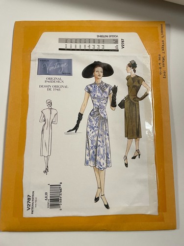 V2787 Vogue 2787 Sewing Pattern 1948 Misses' Ruched A-line Dress Sizes 6, 8, 10 - Picture 3 of 7