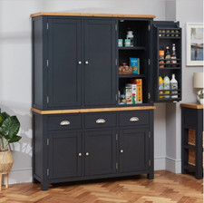 Pantry Cupboard Triple Kitchen Larder Cotswold Charcoal Grey Painted Oak Storage
