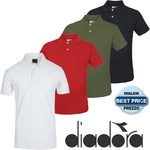 Polo Uomo Cotone Manica Corta Tinta Unita Pique' DIADORA S M L XL XXL XXXL  | eBay