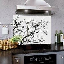 Glass Splashback Kitchen Tile Stove Cooker Panel ANY SIZE Branch Tree Monochrome