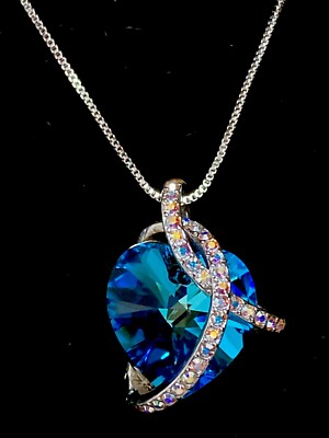 Infinity Love Necklace - Aqua Swarovski Crystal (59.99 Retail Value) New w Box
