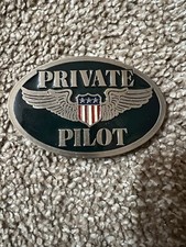 Vintage Private Pilot Belt Buckle Wings Shield 2249 On Back Of Buckle