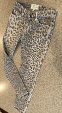 CURRENT ELLIOTT Grey Animal Pr. Leopard Stilleto Skinny Released Hem Pants Sz 25