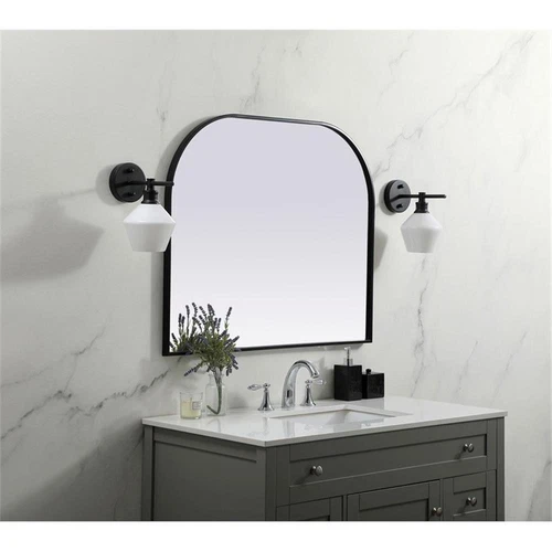 Elegant Decor Blaire 36x30" Arch Modern MDF Wood/Iron Mirror in Black - Picture 8 of 9