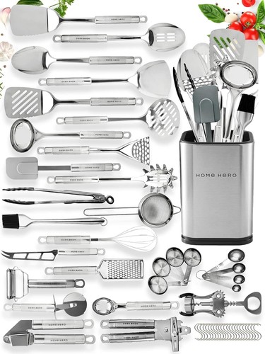 Home Hero 54 Pcs Stainless Steel Kitchen Utensils Set - 54 Pcs, Silver