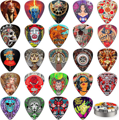Guitar Picks Complete Gift Set for Guitarist. Celluloid Medium 12 Pack in a Tin 