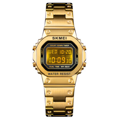 SKMEI Herren Stoppuhr Uhr Edelstahl Digital LED Wasserdicht 2 Zeit Alarm