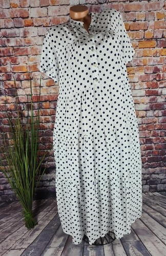 ITALY BOHO sommer MAXI KLEID STUFENKLEID Polka Dots gepunktet WEIß 38/40-42  | eBay
