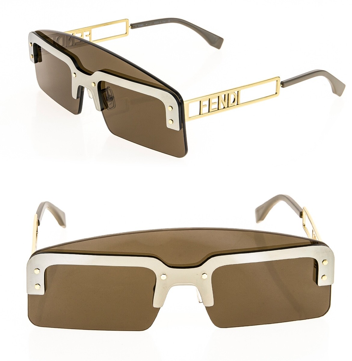 FENDI TECHNICOLOUR 40023 Brown Gold Futuristic Unisex Mask FENDI TECHNICOLOUR 40023 Brown Gold Futuristic Unisex Mask