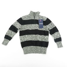 Chaps Boys Black White 1/4 Zip Striped Sweater Size 4 NWT $42
