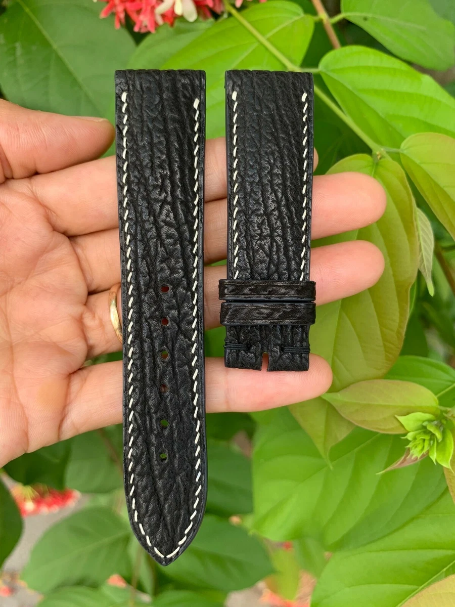 22mm 20mm Genuine Shark Skin Leather Watch Strap Band Black eBay