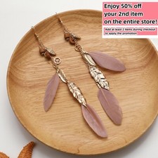 BOHO Feather Beaded Earrings Fringe Tassel Bohemian Ethnic Dangle Drop Handmade