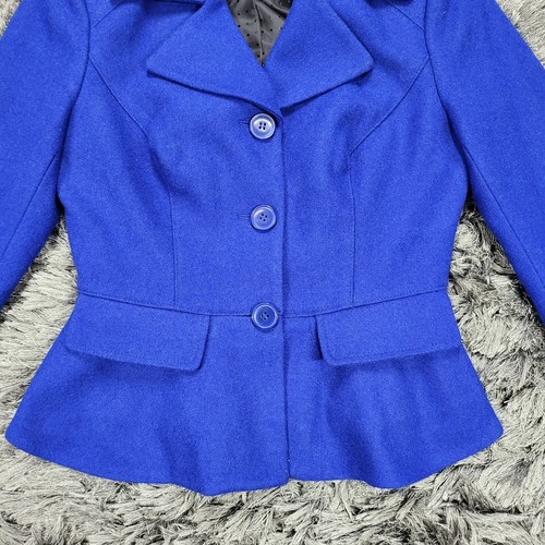 Bebe Pea Coat Women's XS Blue Wool Logo Single Breasted Long Sleeve Notch Lapels - Picture 12 of 20