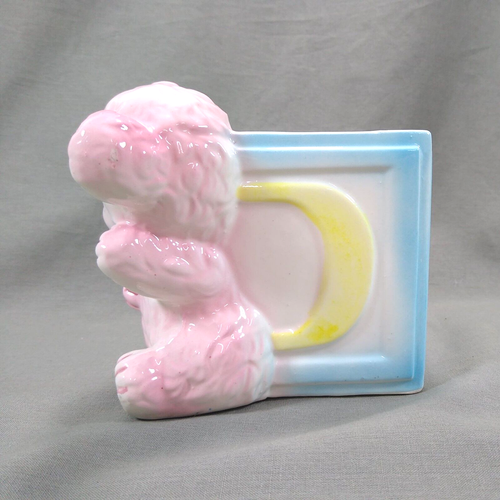 Vintage Ceramic Planter Japan Pastel Baby Block Retro Pink Blue Teddy Bear ABC - Picture 5 of 12