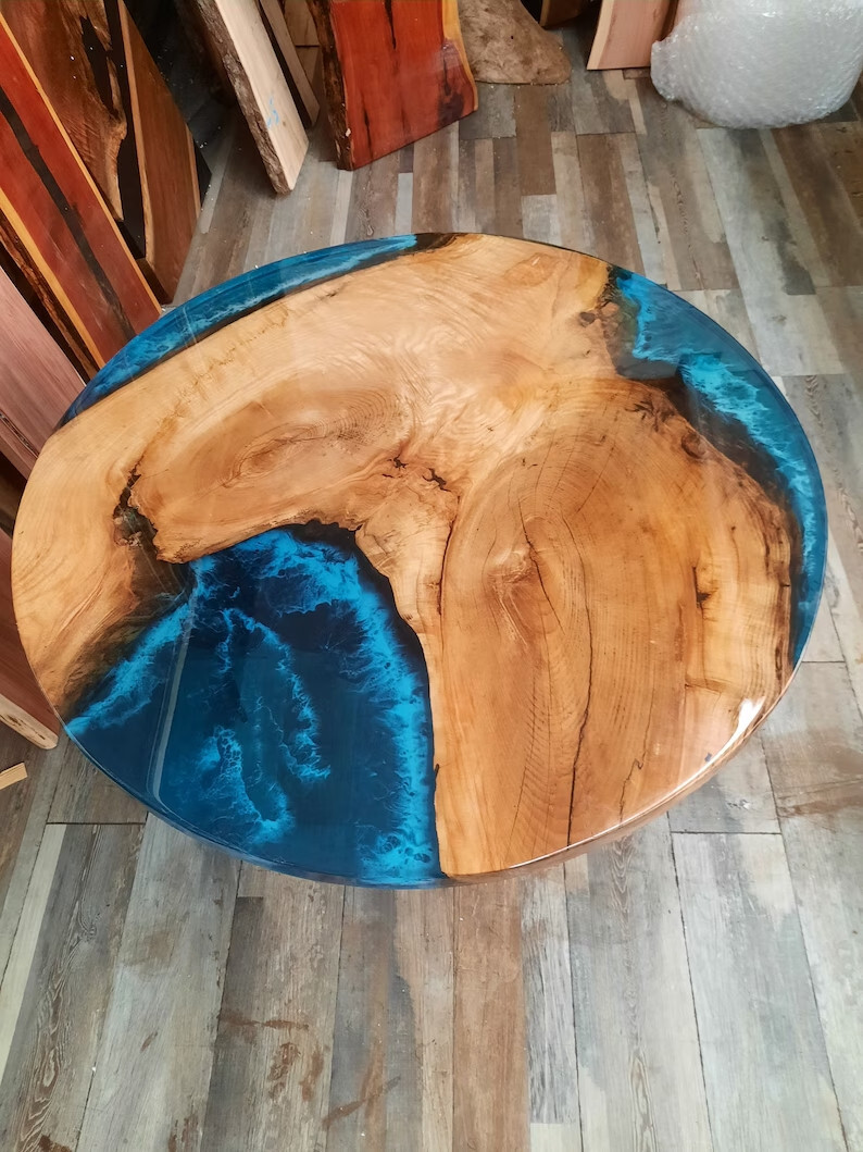 Ocean Epoxy Coffee Table ,Wooden Center Hallway Furniture For Modern Decor-image