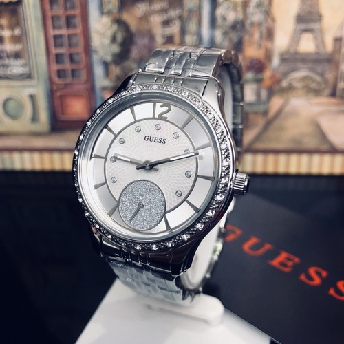 AUTHENTIC GUESS LADIES' WHITNEY WATCH SILVER TONE RRP:$399 Brand New - Picture 2 of 12