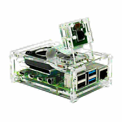 For Raspberry Pi 4 Model B Clear Acrylic 3.5" inch Enclosure Case w/Cooling Fan - Photo 10/10