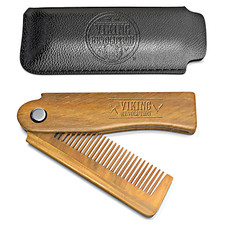 2 Pack Folding Beard Comb with Pouch Wooden Sandalwood Comb for Hair Mustache Me