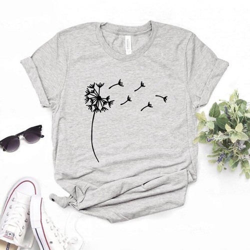 Sommer Damen Rundhals Kurzarm T-Shirt Pusteblume bedruckt Basic Tee Tops - Bild 14 von 77