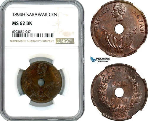 AK276, Sarawak, C. Brooke Rajah, 1 Cent 1894 H, Heaton Mint, NGC MS62BN