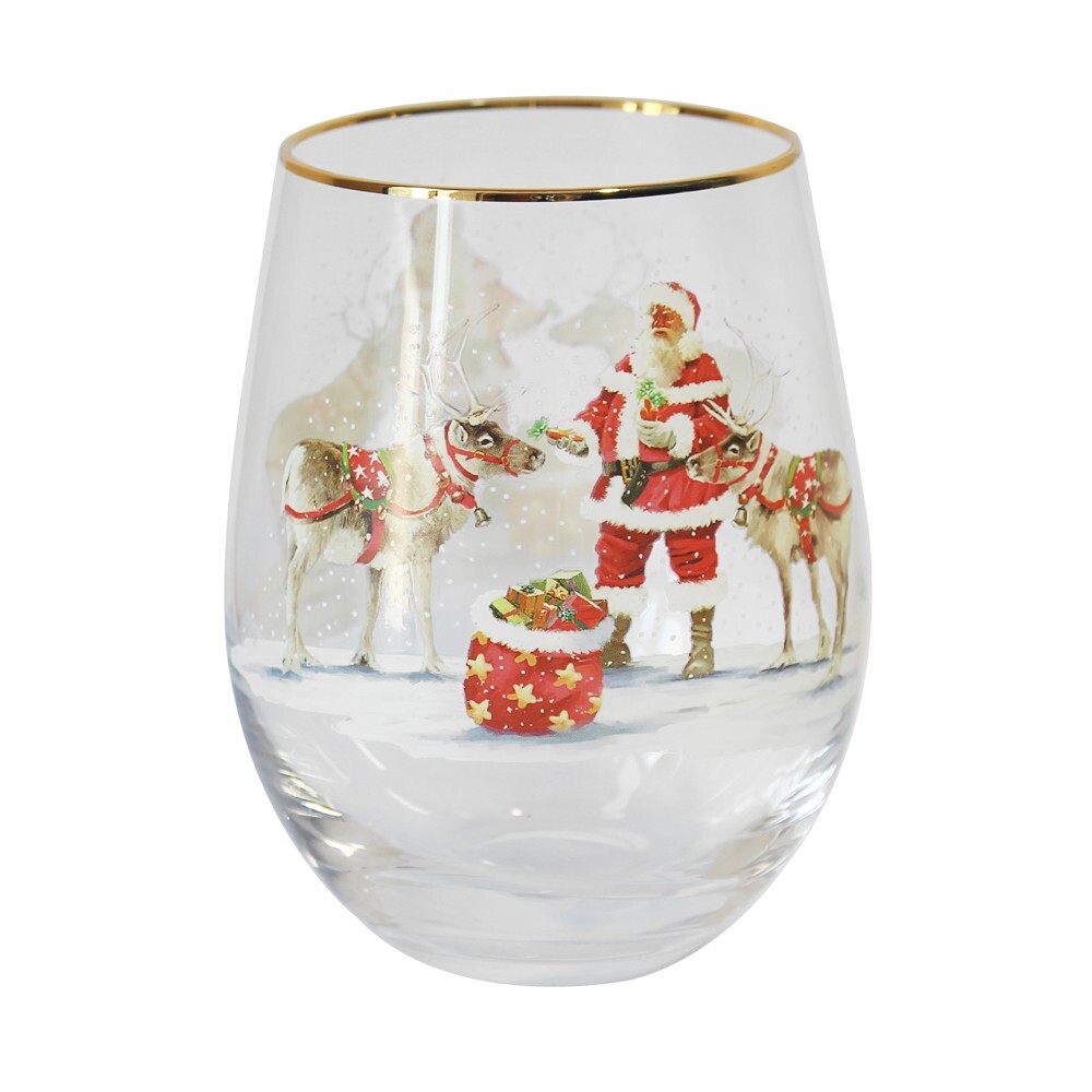 Christmas Santa Claus Stemless Gin Glass Large Tumbler Gift Boxed