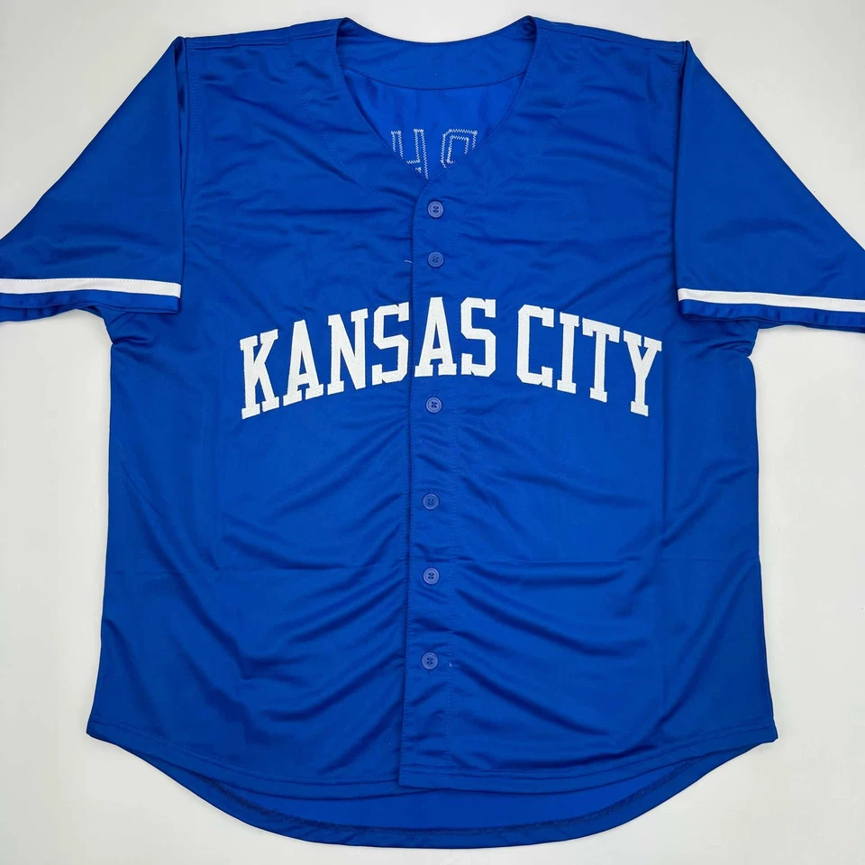 Camiseta de beisebol azul escura autografada/assinada Bret Saberhagen Kansas City certificado de autenticidade JSA - Imagem 4 de 4