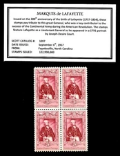 1957 - MARQUIS de LAFAYETTE-  Block of Four Vintage U.S. Postage Stamps